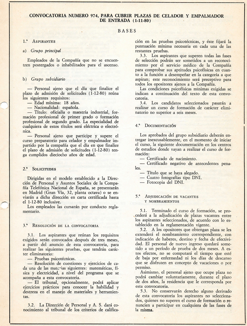 01 11 1980 convocatoria Celador y Empalmador 1 de 3